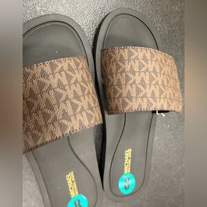 Brown Patterned Slide Sandals